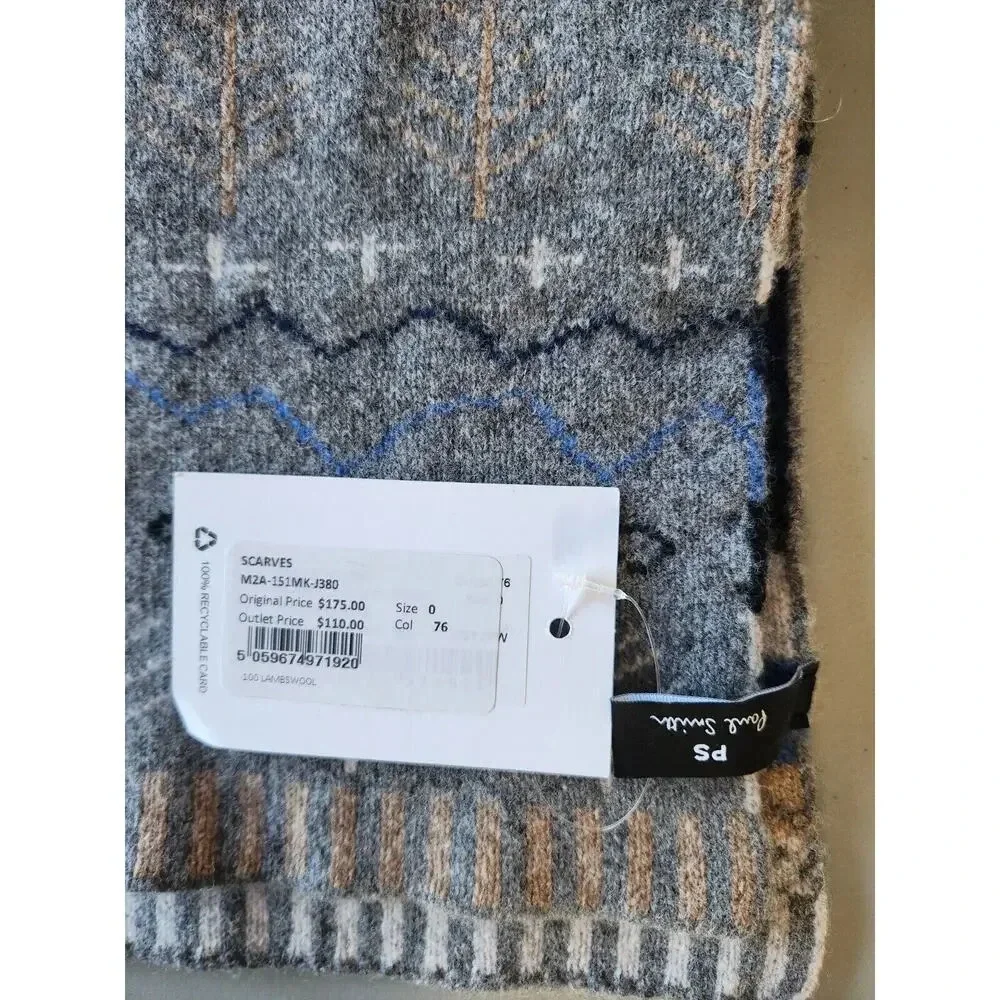 NWT PAUL SMITH reversible Lambswool Scarf 10'' x 70''